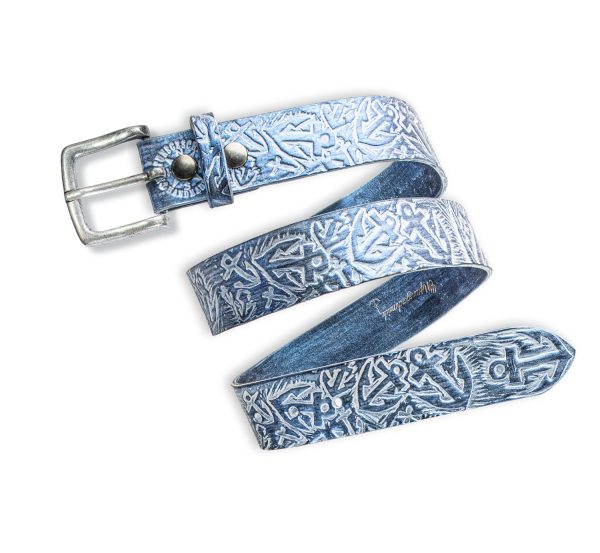 Ceinture ancre, bleu scintillant, avec boucle de ceinture, argent vieilli, modèle : Kiel, fait main par Neptune bijoux.