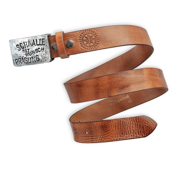 Ceinture marron avec boucle de ceinture personnalisable. Un gaufrage de votre choix peut être appliqué sur le devant. Boucle de ceinture en étain avec ceinture en cuir, ceinture interchangeable avec bouton pression par Neptunsgeschmeide.