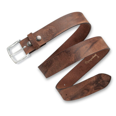Schlichter Ledergürtel Robust Rodeo Braun mit Kiel Schnalle von Neptunsgeschmeide. Abbildung des Lederriemens, robuste Qualität. 4 cm Breite.