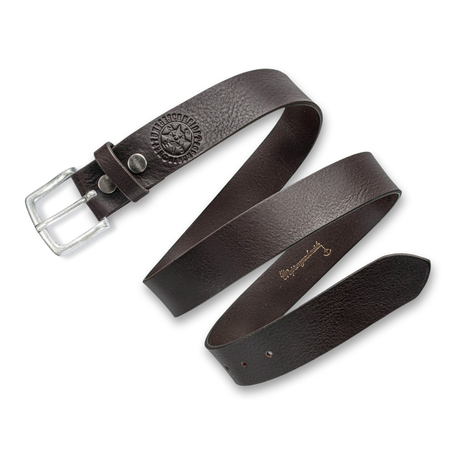 Schlichter Ledergürtel Soft coffee braun mit Kiel Schnalle von Neptunsgeschmeide. Abbildung des Lederriemens, softe Qualität. 4 cm Breite.