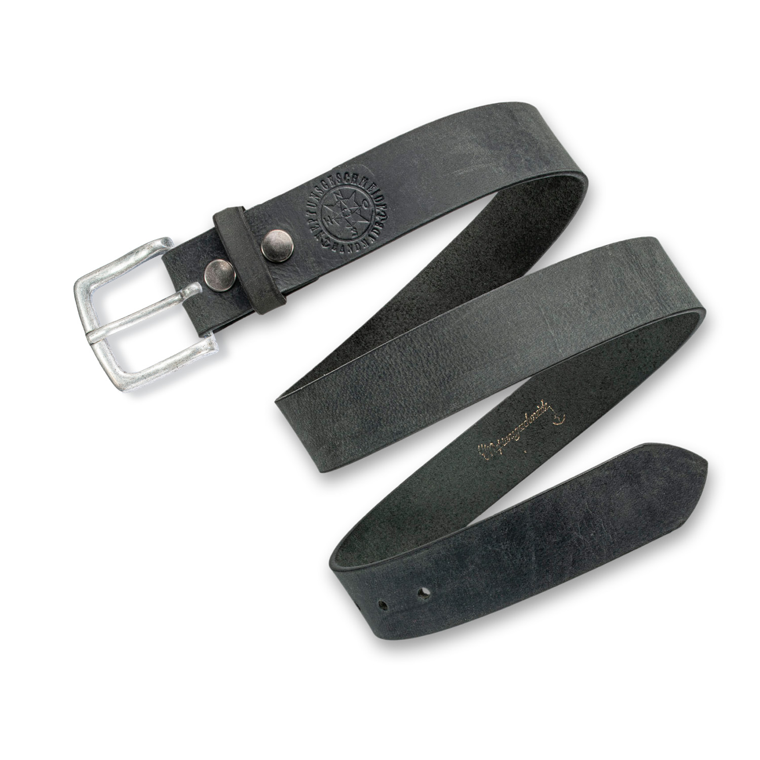 Schlichter Ledergürtel Robust Schiefer Grau mit Kiel Schnalle von Neptunsgeschmeide. Abbildung des Lederriemens, robuste Qualität. 4 cm Breite.